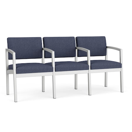 Lesro Denim 3 Seater with Center Arms, 64.5 W 24.5 L 32 H, Linette Denim (Blue) Vinyl Seat LS3103